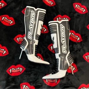 Playboy By Dolls Kill - REVVED UP READY MOTO BOOTS - WHITE